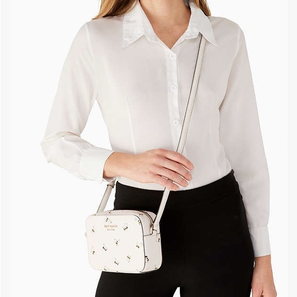 ♠️kate spade Staci Honey Bee Saffiano Leather Mini Camera Crossbody, Parchment - Picture 2 of 14